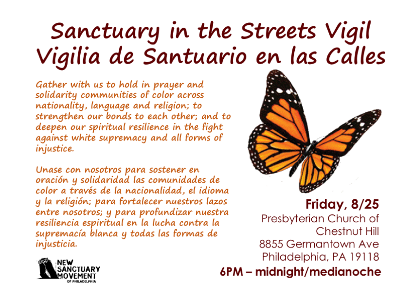 Sanctuary in the Streets NW Philly Vigil Flyer